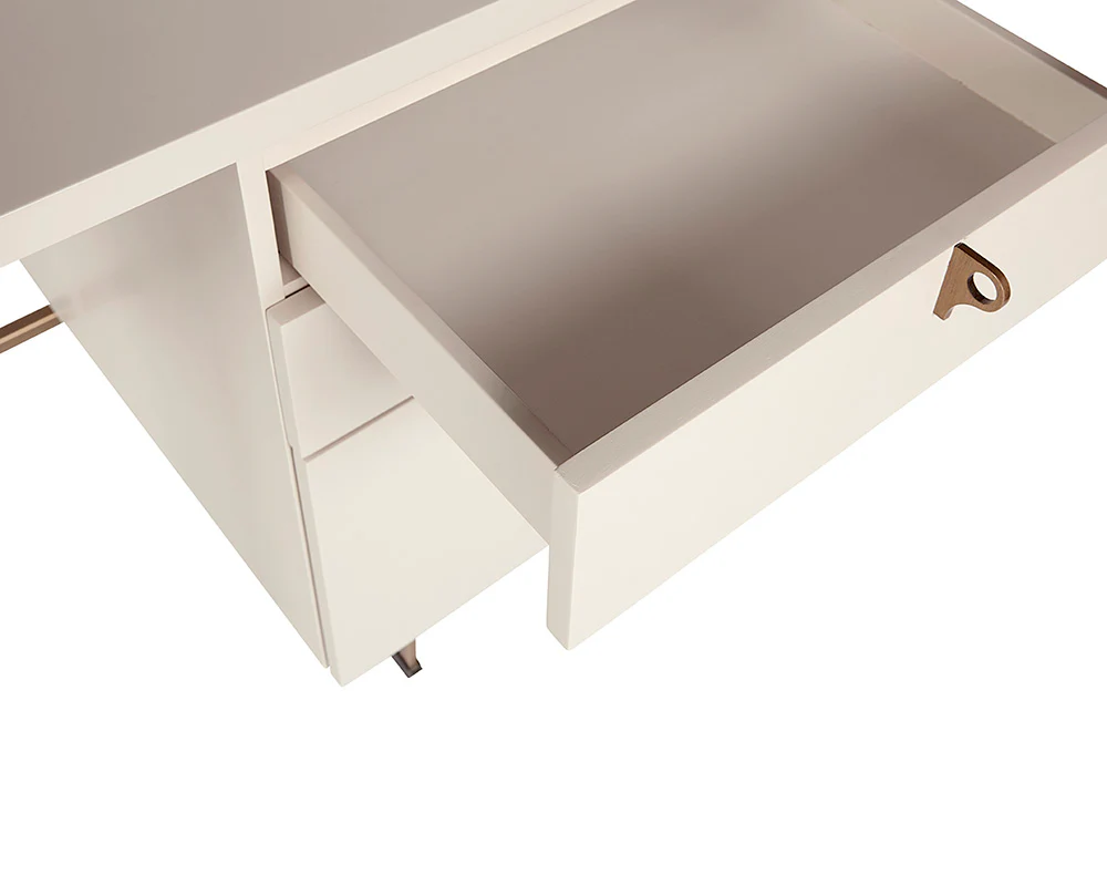 Celine Sleek Home Office Desk - Contemporary Workstation with Drawer Storage in Matte Cream - Image 2