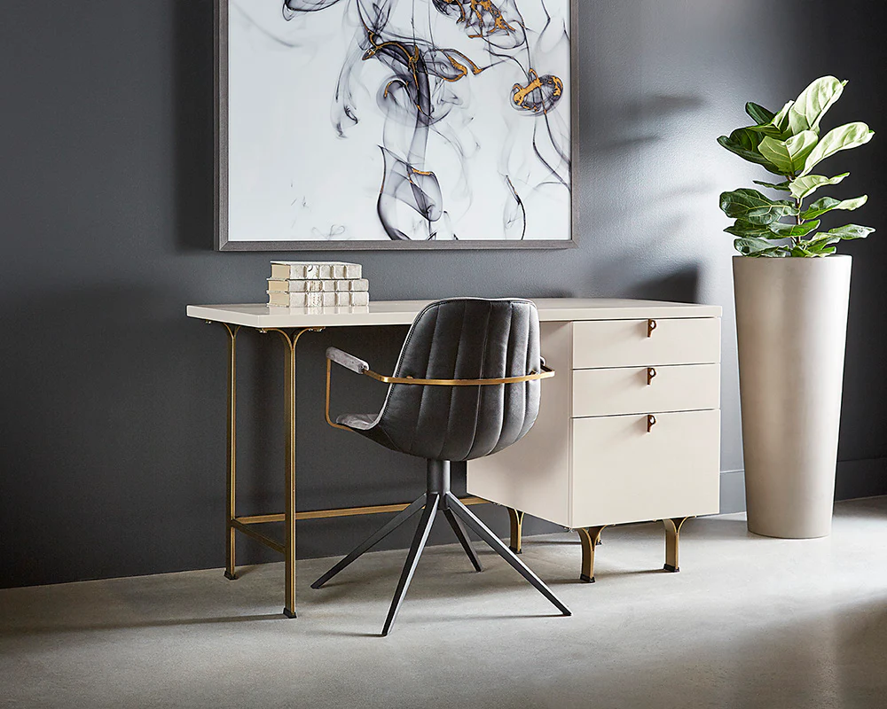 Celine Sleek Home Office Desk - Contemporary Workstation with Drawer Storage in Matte Cream - Image 4